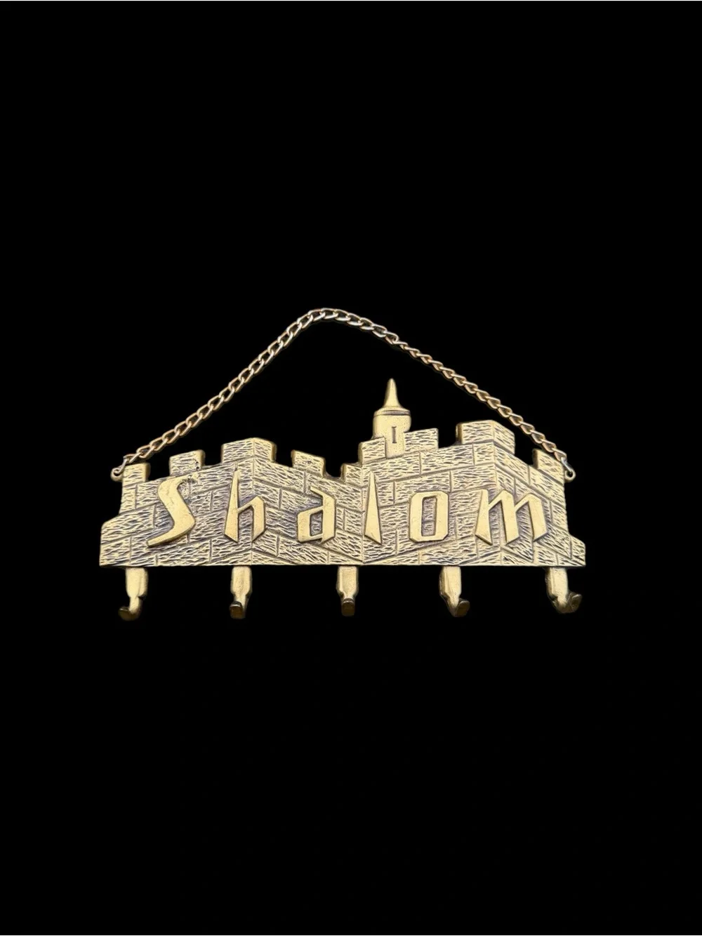Vintage Brass Key Holder, Brass Shalom Wall Key Hook, Jerusalem Souvenir